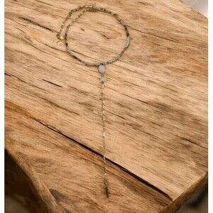 NAKAMOL Moonstone Beaded Collar Memory Wire Necklace w/ Long Center Dangle